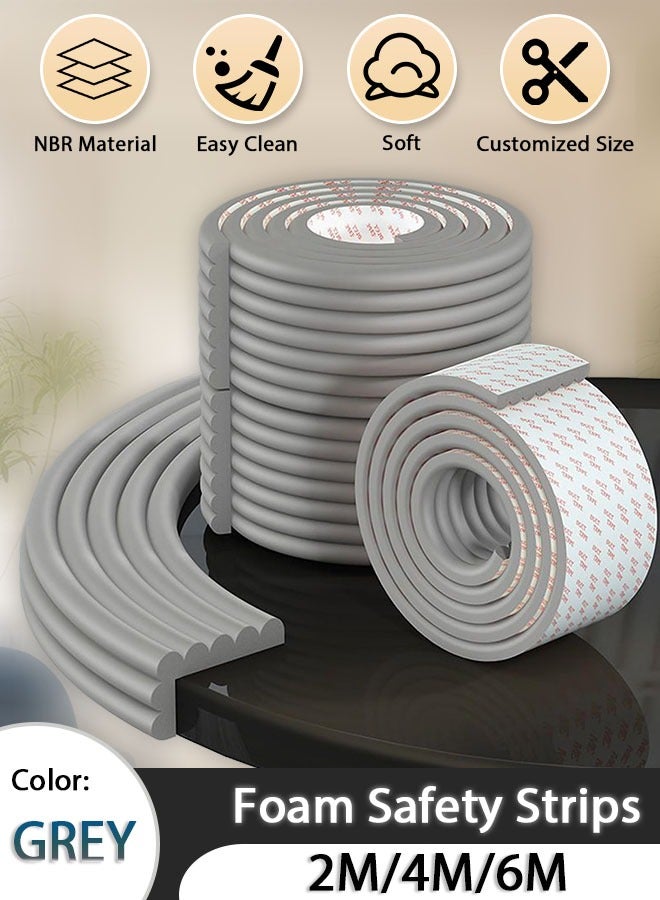 Comysubao 2/4/6 M Foam Safety Strips for Baby Kid, Safety Edge Protection Strip Edge Corner Guards Foam Roll Children Anti Collision Strip Extra Thick Foam Strip for Table Wall Corner with Double Side Tape (Grey) - Image 1